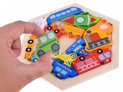 Krāsaina koka puzle Automašīnas (16 gab)