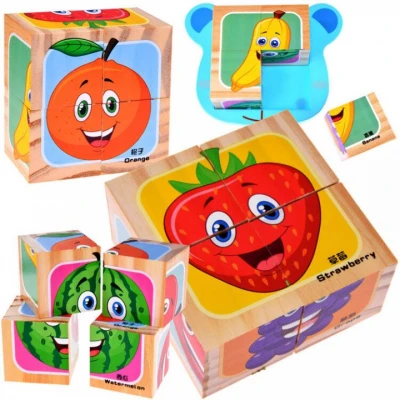 Пазл из деревянных кубиков с картинками фруктов 4 кубика 6 картинок