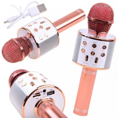 Розовый беспроводной караоке микрофон Bluetooth
